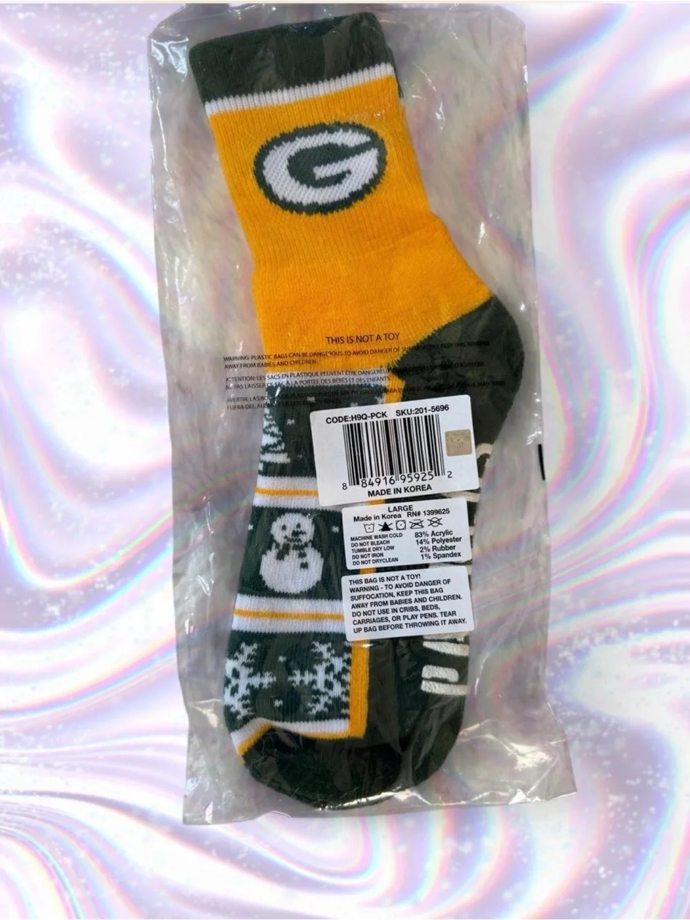 Green Bay Packers Green & Gold Team Logo Holiday Snowman Crew Socks - Men